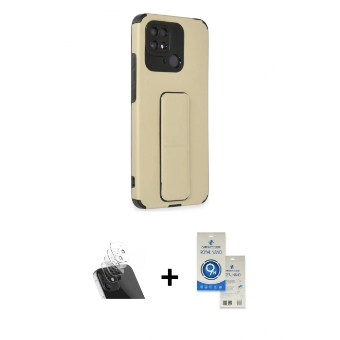 MARSİLYAN™- Redmi 10C Kılıf Çekirdek Yansıma - Şeffaf Royal Nano Ekran Koruyucu + Kamera Lens Koruma Cam - SF