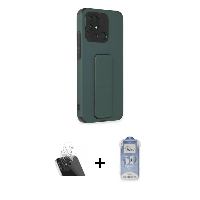MARSİLYAN™- Redmi 10C Kılıf Çekirdek Yansıma - Siyah Joko Magic 5D Cam + Kamera Lens Koruma Cam - SF