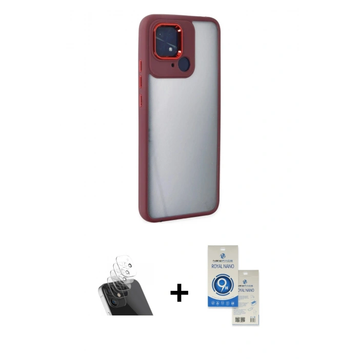MARSİLYAN™- Redmi 10C Kılıf Eksen Doku Prime - Şeffaf Royal Nano Ekran Koruyucu + Kamera Lens Koruma Cam - SF