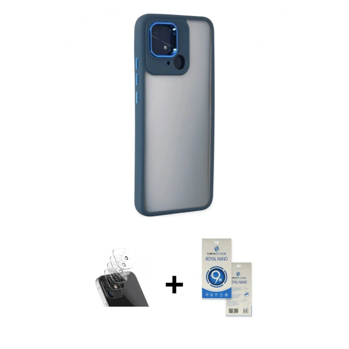 MARSİLYAN™- Redmi 10C Kılıf Eksen Doku Prime - Şeffaf Royal Nano Ekran Koruyucu + Kamera Lens Koruma Cam - SF
