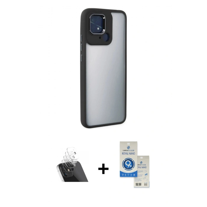 MARSİLYAN™- Redmi 10C Kılıf Eksen Doku Prime - Şeffaf Royal Nano Ekran Koruyucu + Kamera Lens Koruma Cam - SF