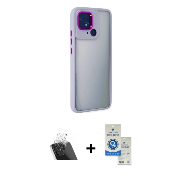 MARSİLYAN™- Redmi 10C Kılıf Eksen Doku Prime - Şeffaf Royal Nano Ekran Koruyucu + Kamera Lens Koruma Cam - SF