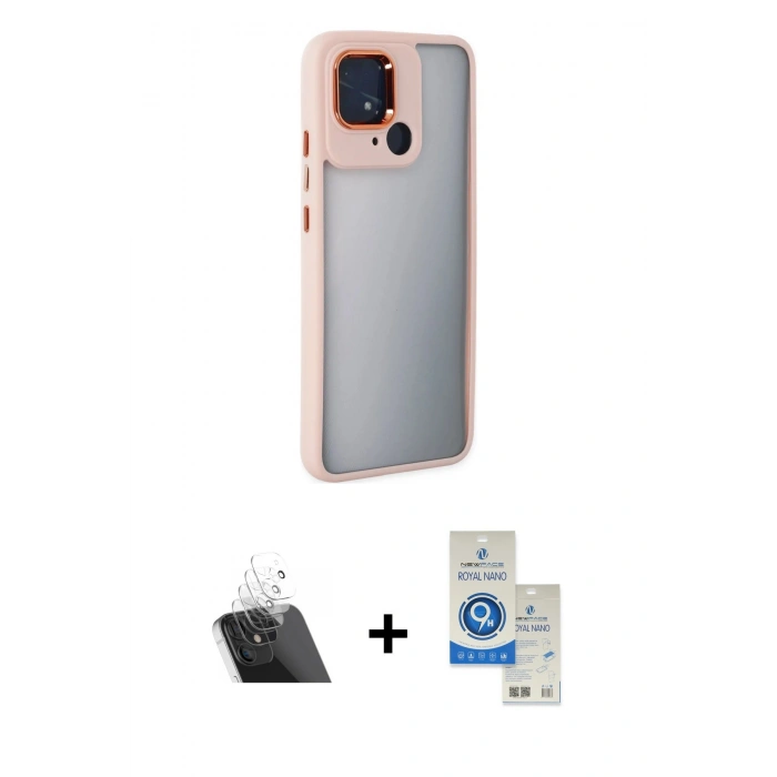 MARSİLYAN™- Redmi 10C Kılıf Eksen Doku Prime - Şeffaf Royal Nano Ekran Koruyucu + Kamera Lens Koruma Cam - SF
