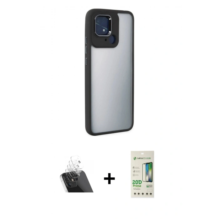 MARSİLYAN™- Redmi 10C Kılıf Eksen Doku Prime - Siyah 20D Premium Cam Ekran Koruyucu + Kamera Lens Koruma Cam - SF