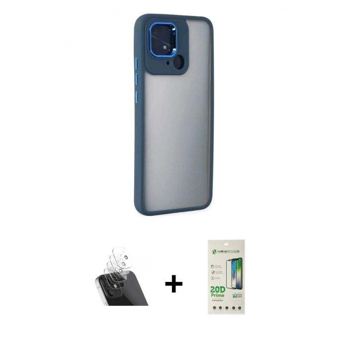 MARSİLYAN™- Redmi 10C Kılıf Eksen Doku Prime - Siyah 20D Premium Cam Ekran Koruyucu + Kamera Lens Koruma Cam - SF