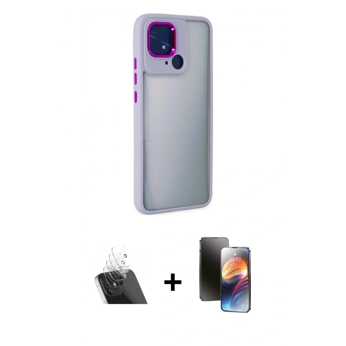 MARSİLYAN™- Redmi 10C Kılıf Eksen Doku Prime - Siyah 3D Antistatik Mat Seramik Nano Ekran Koruyucu + Kamera Lens Koruma Cam - SF