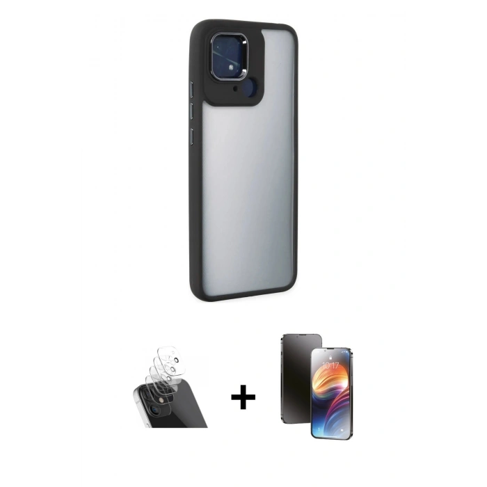 MARSİLYAN™- Redmi 10C Kılıf Eksen Doku Prime - Siyah 3D Antistatik Mat Seramik Nano Ekran Koruyucu + Kamera Lens Koruma Cam - SF