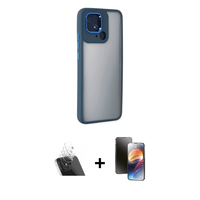 MARSİLYAN™- Redmi 10C Kılıf Eksen Doku Prime - Siyah 3D Antistatik Mat Seramik Nano Ekran Koruyucu + Kamera Lens Koruma Cam - SF