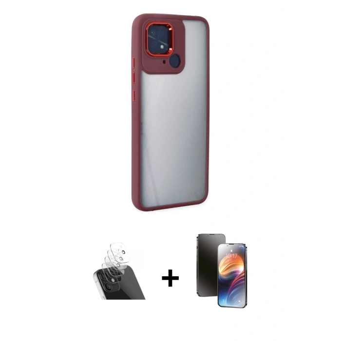 MARSİLYAN™- Redmi 10C Kılıf Eksen Doku Prime - Siyah 3D Antistatik Mat Seramik Nano Ekran Koruyucu + Kamera Lens Koruma Cam - SF