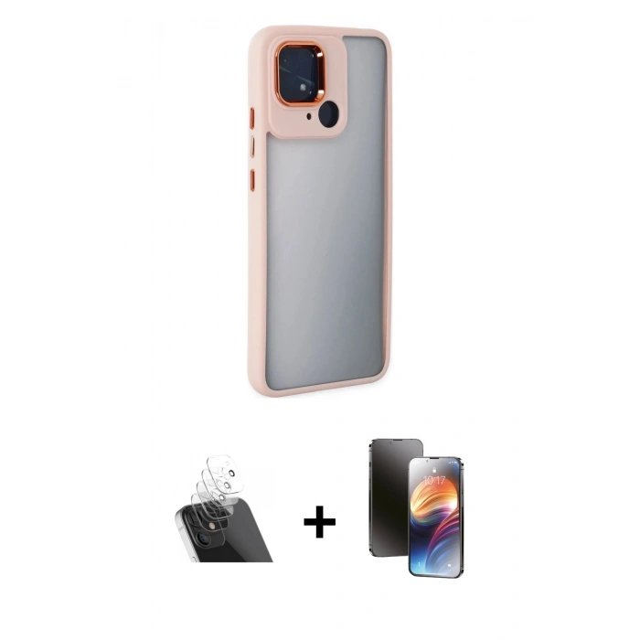 MARSİLYAN™- Redmi 10C Kılıf Eksen Doku Prime - Siyah 3D Antistatik Mat Seramik Nano Ekran Koruyucu + Kamera Lens Koruma Cam - SF