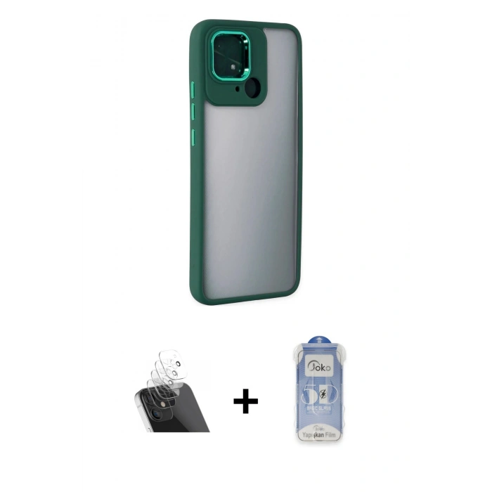 MARSİLYAN™- Redmi 10C Kılıf Eksen Doku Prime - Siyah Joko Magic 5D Cam + Kamera Lens Koruma Cam - SF