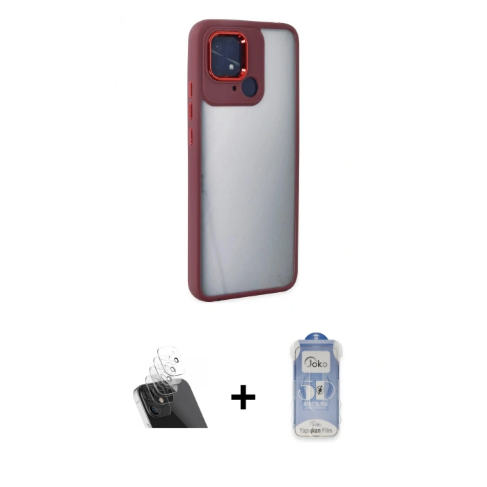 MARSİLYAN™- Redmi 10C Kılıf Eksen Doku Prime - Siyah Joko Magic 5D Cam + Kamera Lens Koruma Cam - SF