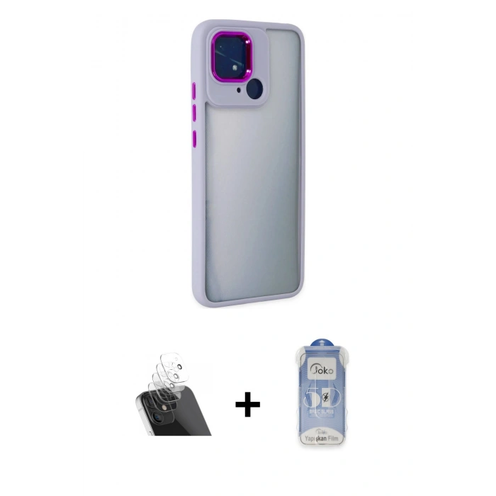 MARSİLYAN™- Redmi 10C Kılıf Eksen Doku Prime - Siyah Joko Magic 5D Cam + Kamera Lens Koruma Cam - SF