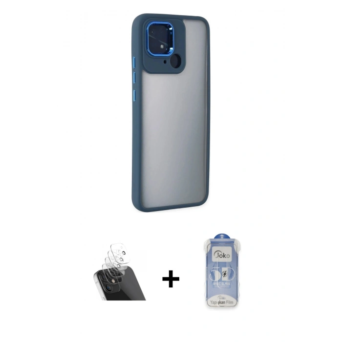 MARSİLYAN™- Redmi 10C Kılıf Eksen Doku Prime - Siyah Joko Magic 5D Cam + Kamera Lens Koruma Cam - SF