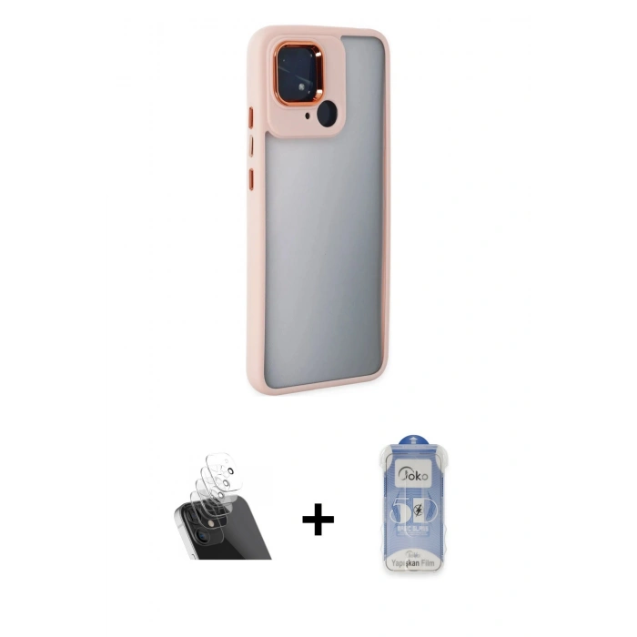 MARSİLYAN™- Redmi 10C Kılıf Eksen Doku Prime - Siyah Joko Magic 5D Cam + Kamera Lens Koruma Cam - SF
