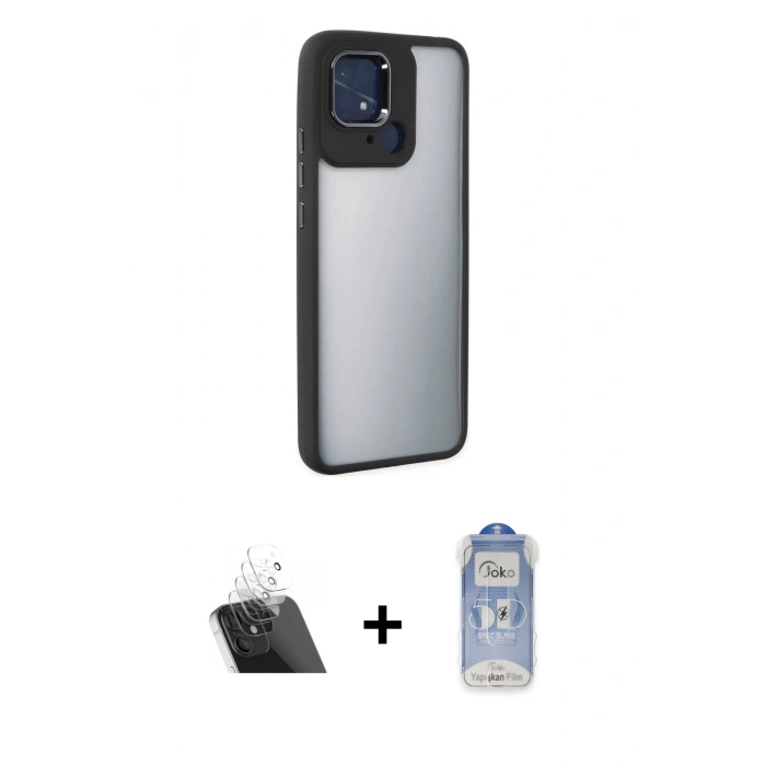 MARSİLYAN™- Redmi 10C Kılıf Eksen Doku Prime - Siyah Joko Magic 5D Cam + Kamera Lens Koruma Cam - SF