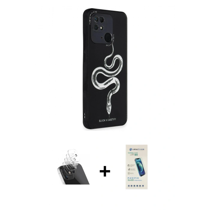 MARSİLYAN™- Redmi 10C Kılıf Odak Klasik Serisi - Şeffaf Pasifik Cam Ekran Koruyucu + Kamera Lens Koruma Cam - SF