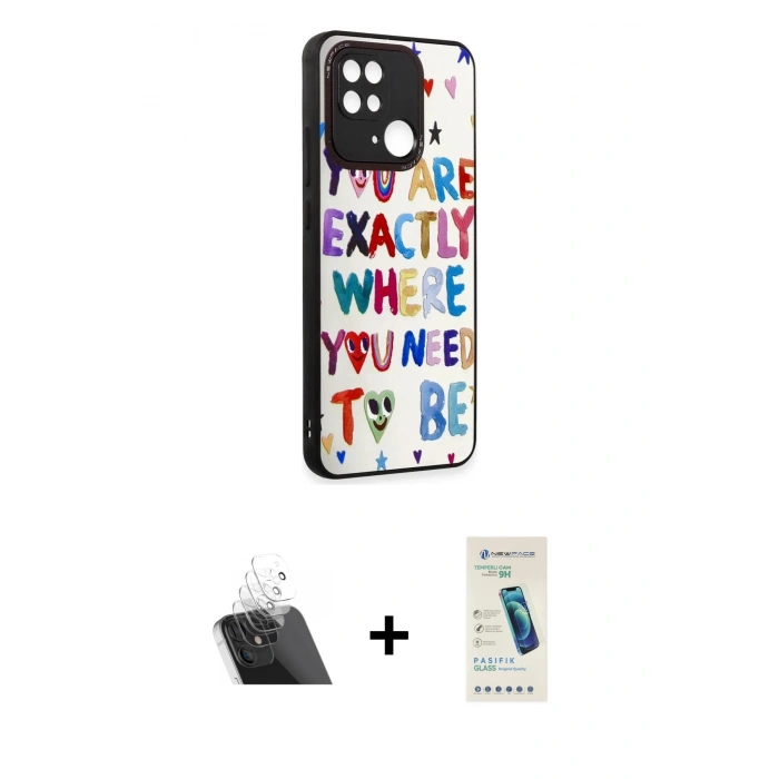 MARSİLYAN™- Redmi 10C Kılıf Odak Klasik Serisi - Şeffaf Pasifik Cam Ekran Koruyucu + Kamera Lens Koruma Cam - SF