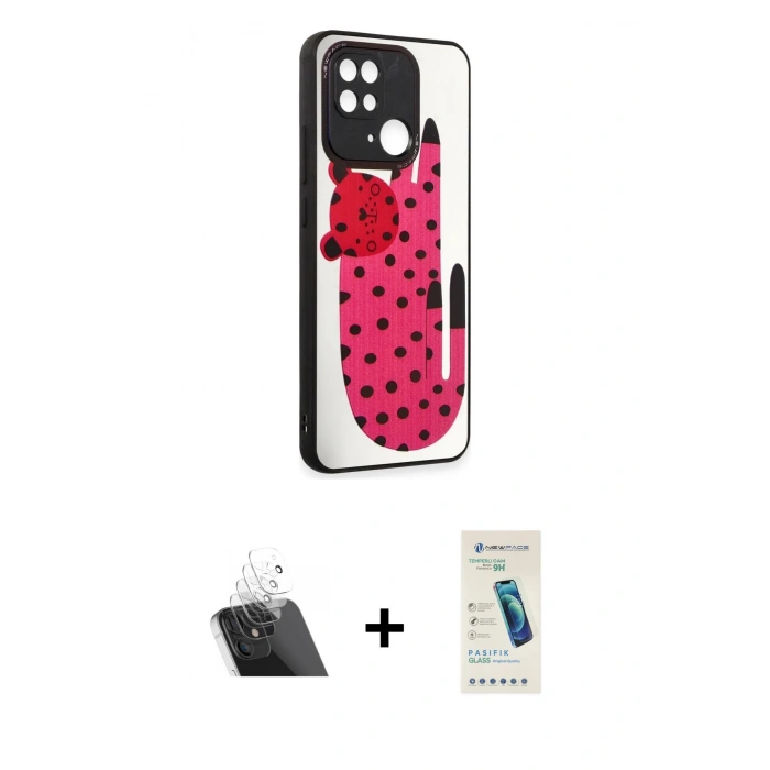 MARSİLYAN™- Redmi 10C Kılıf Odak Klasik Serisi - Şeffaf Pasifik Cam Ekran Koruyucu + Kamera Lens Koruma Cam - SF
