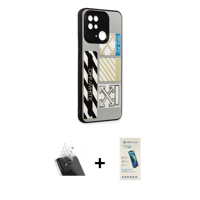 MARSİLYAN™- Redmi 10C Kılıf Odak Klasik Serisi - Şeffaf Pasifik Cam Ekran Koruyucu + Kamera Lens Koruma Cam - SF