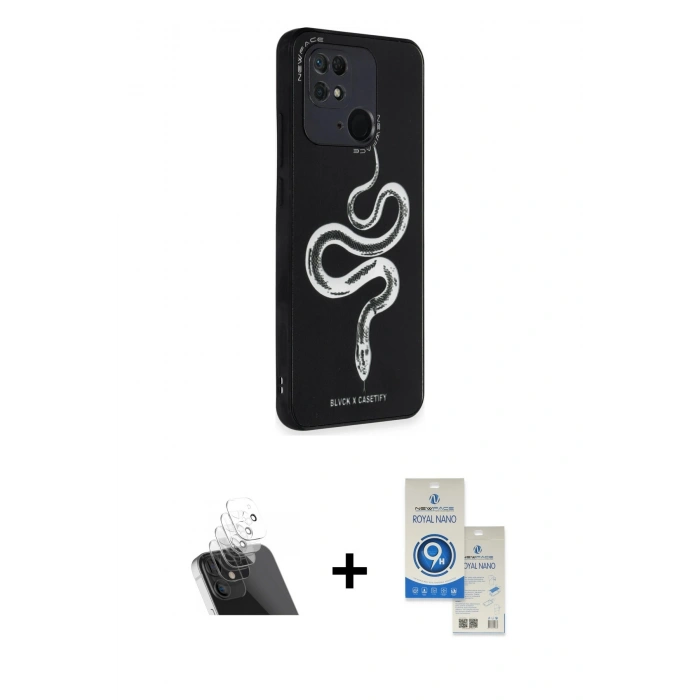 MARSİLYAN™- Redmi 10C Kılıf Odak Klasik Serisi - Şeffaf Royal Nano Ekran Koruyucu + Kamera Lens Koruma Cam - SF