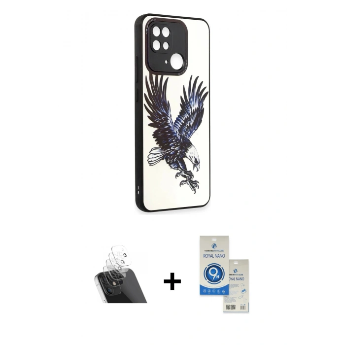 MARSİLYAN™- Redmi 10C Kılıf Odak Klasik Serisi - Şeffaf Royal Nano Ekran Koruyucu + Kamera Lens Koruma Cam - SF
