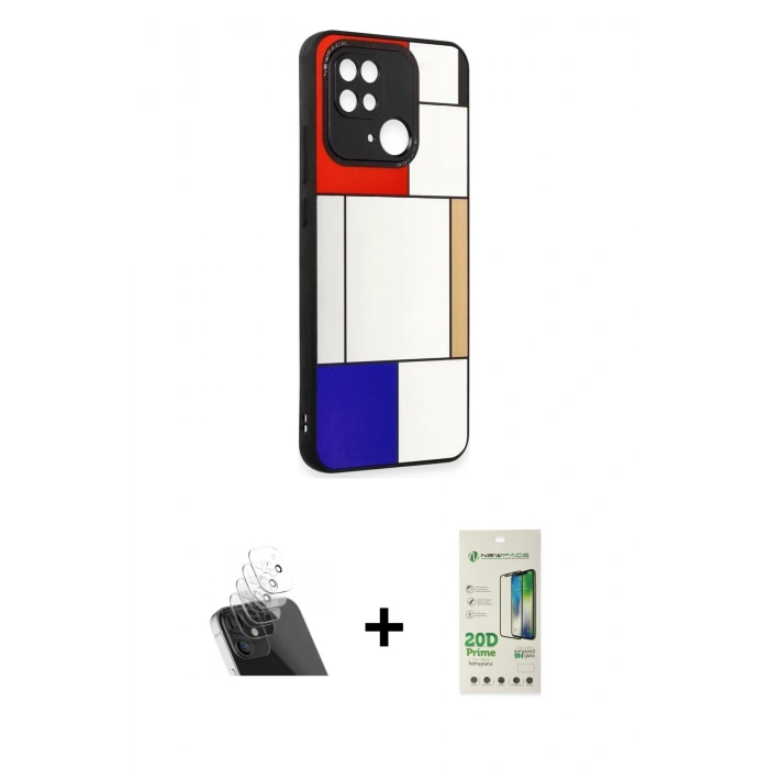 MARSİLYAN™- Redmi 10C Kılıf Odak Klasik Serisi - Siyah 20D Premium Cam Ekran Koruyucu + Kamera Lens Koruma Cam - SF