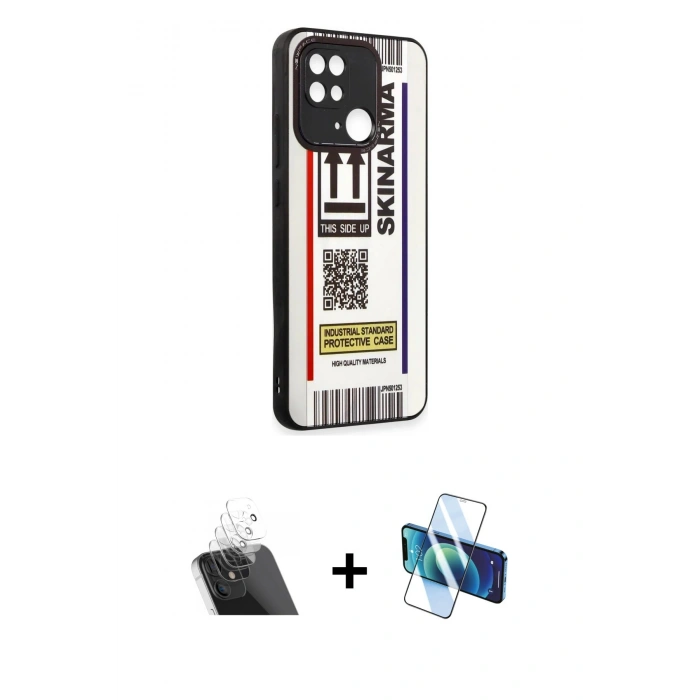 MARSİLYAN™- Redmi 10C Kılıf Odak Klasik Serisi - Siyah 3D Antistatik Cam Ekran Koruyucu + Kamera Lens Koruma Cam - SF