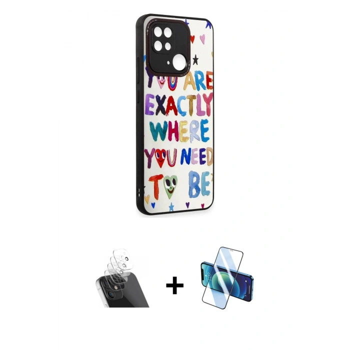 MARSİLYAN™- Redmi 10C Kılıf Odak Klasik Serisi - Siyah 3D Antistatik Cam Ekran Koruyucu + Kamera Lens Koruma Cam - SF