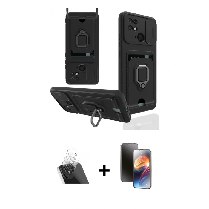 MARSİLYAN™- Redmi 10C Kılıf Vadi Form Prime - Siyah 3D Antistatik Mat Seramik Nano Ekran Koruyucu + Kamera Lens Koruma Cam - SF