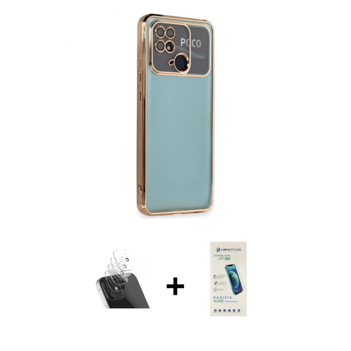 MARSİLYAN™- Redmi 10C Kılıf Vadi Minimal - Şeffaf Pasifik Cam Ekran Koruyucu + Kamera Lens Koruma Cam - SF