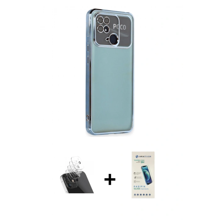 MARSİLYAN™- Redmi 10C Kılıf Vadi Minimal - Şeffaf Pasifik Cam Ekran Koruyucu + Kamera Lens Koruma Cam - SF
