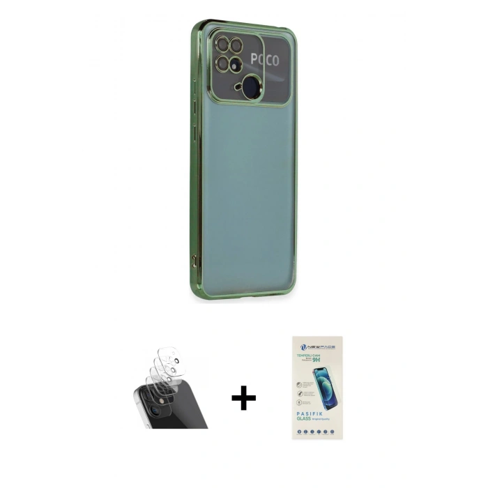 MARSİLYAN™- Redmi 10C Kılıf Vadi Minimal - Şeffaf Pasifik Cam Ekran Koruyucu + Kamera Lens Koruma Cam - SF
