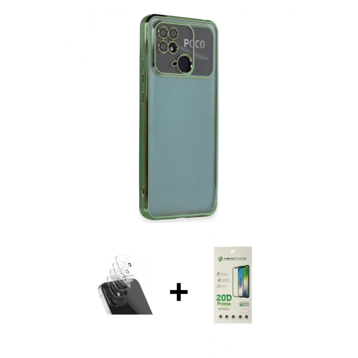 MARSİLYAN™- Redmi 10C Kılıf Vadi Minimal - Siyah 20D Premium Cam Ekran Koruyucu + Şeffaf Kamera Lens Koruma Cam