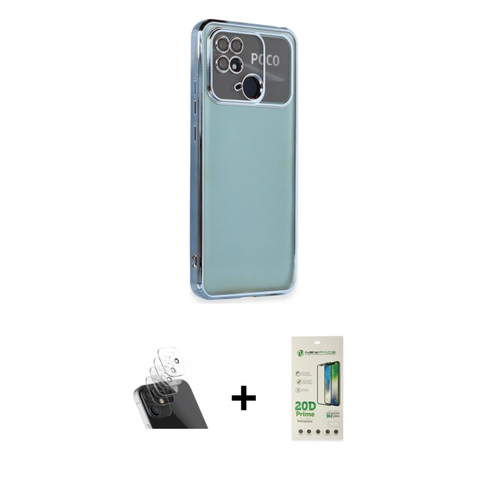 MARSİLYAN™- Redmi 10C Kılıf Vadi Minimal - Siyah 20D Premium Cam Ekran Koruyucu + Şeffaf Kamera Lens Koruma Cam