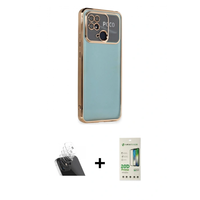 MARSİLYAN™- Redmi 10C Kılıf Vadi Minimal - Siyah 20D Premium Cam Ekran Koruyucu + Şeffaf Kamera Lens Koruma Cam