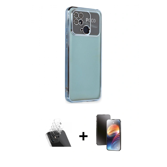 MARSİLYAN™- Redmi 10C Kılıf Vadi Minimal - Siyah 3D Antistatik Mat Seramik Nano Ekran Koruyucu + Şeffaf Kamera Lens Koruma Cam