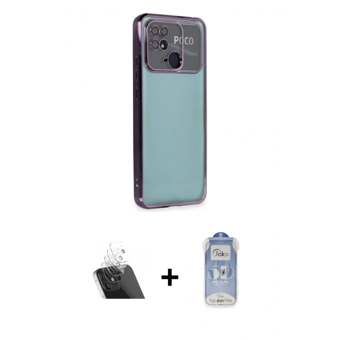 MARSİLYAN™- Redmi 10C Kılıf Vadi Minimal - Siyah Joko Magic 5D Cam + Kamera Lens Koruma Cam - SF