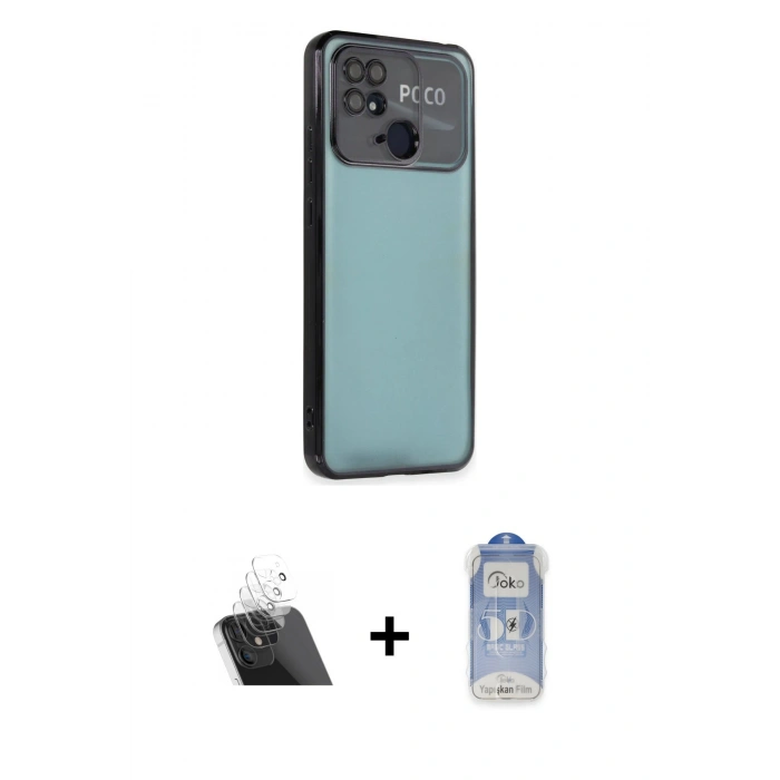 MARSİLYAN™- Redmi 10C Kılıf Vadi Minimal - Siyah Joko Magic 5D Cam + Kamera Lens Koruma Cam - SF