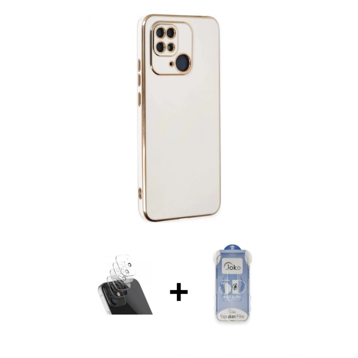 MARSİLYAN™- Redmi 10C Kılıf Yankı Serisi - Siyah Joko Magic 5D Cam + Kamera Lens Koruma Cam - SF