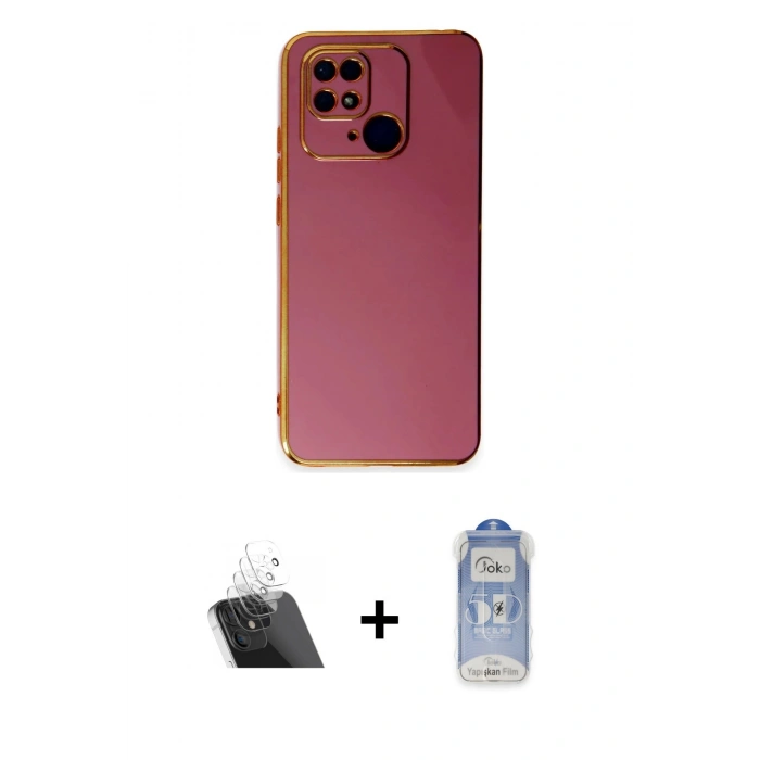 MARSİLYAN™- Redmi 10C Kılıf Yankı Serisi - Siyah Joko Magic 5D Cam + Kamera Lens Koruma Cam - SF