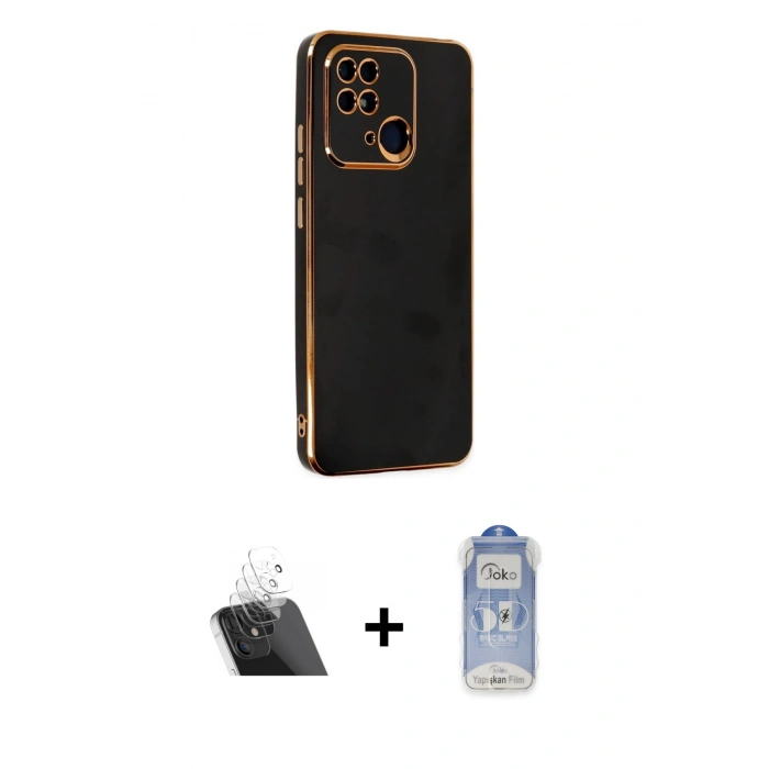 MARSİLYAN™- Redmi 10C Kılıf Yankı Serisi - Siyah Joko Magic 5D Cam + Kamera Lens Koruma Cam - SF