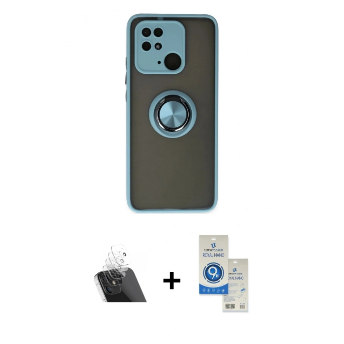 MARSİLYAN™- Redmi 10C Kılıf Yörünge Çizgi - Şeffaf Royal Nano Ekran Koruyucu + Kamera Lens Koruma Cam - SF