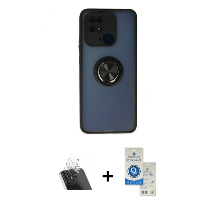 MARSİLYAN™- Redmi 10C Kılıf Yörünge Çizgi - Şeffaf Royal Nano Ekran Koruyucu + Kamera Lens Koruma Cam - SF