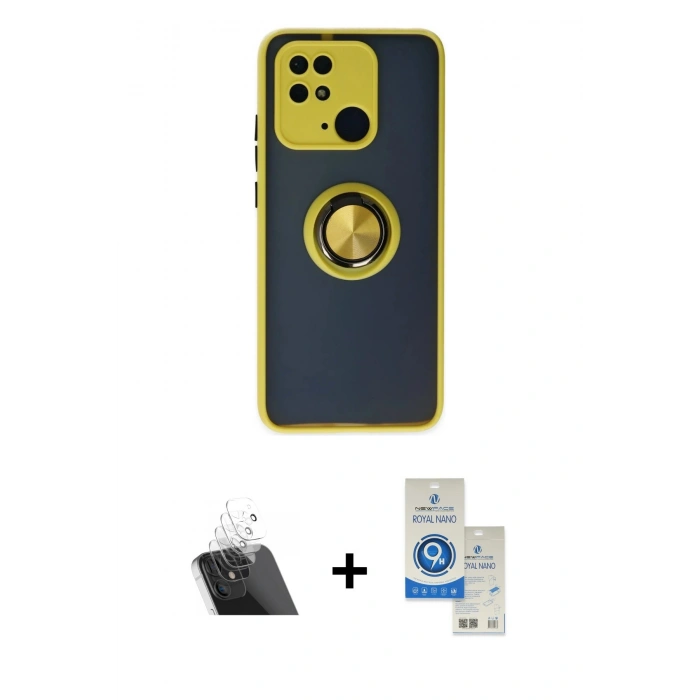 MARSİLYAN™- Redmi 10C Kılıf Yörünge Çizgi - Şeffaf Royal Nano Ekran Koruyucu + Kamera Lens Koruma Cam - SF