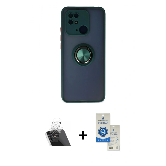 MARSİLYAN™- Redmi 10C Kılıf Yörünge Çizgi - Şeffaf Royal Nano Ekran Koruyucu + Kamera Lens Koruma Cam - SF