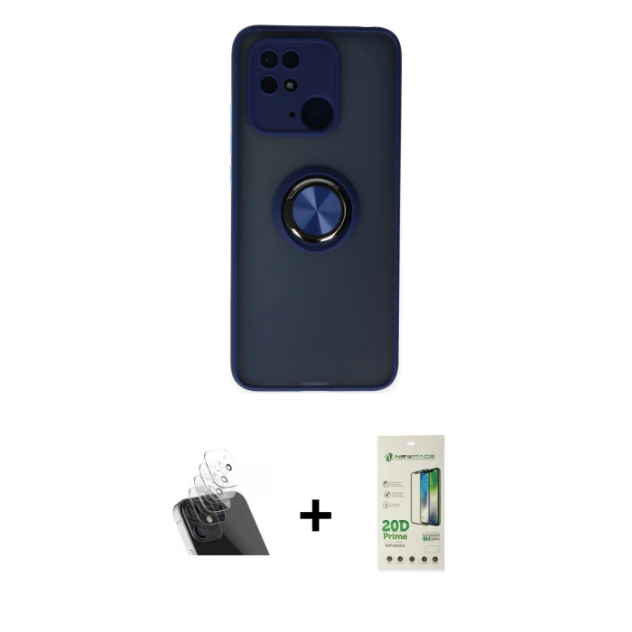 MARSİLYAN™- Redmi 10C Kılıf Yörünge Çizgi - Siyah 20D Premium Cam Ekran Koruyucu + Kamera Lens Koruma Cam - SF