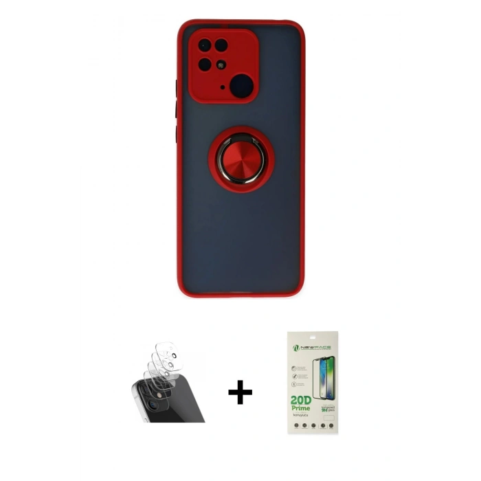 MARSİLYAN™- Redmi 10C Kılıf Yörünge Çizgi - Siyah 20D Premium Cam Ekran Koruyucu + Kamera Lens Koruma Cam - SF