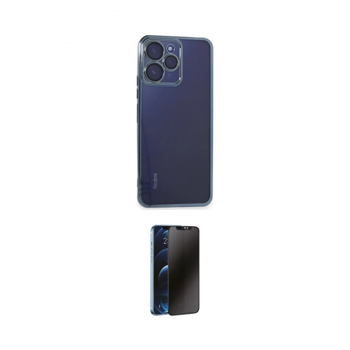 MARSİLYAN™- Redmi 12 Kılıf Vadi Minimal - Siyah 3D Antistatik Hayalet Cam Ekran Koruyucu