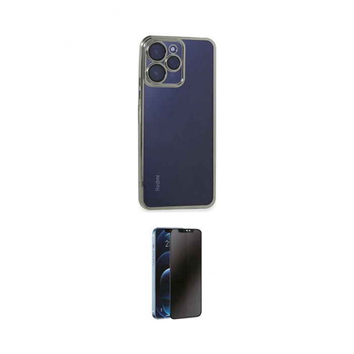 MARSİLYAN™- Redmi 12 Kılıf Vadi Minimal - Siyah 3D Antistatik Hayalet Cam Ekran Koruyucu
